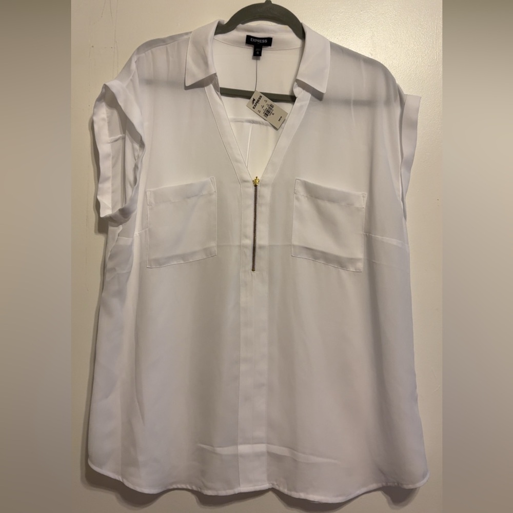 Express White Blouse with Front Zipper